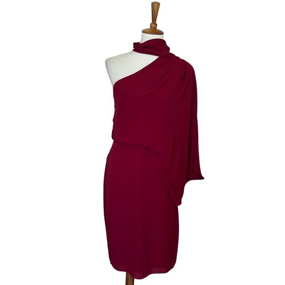 Halston Red One Shoulder Cocktail Dress SIZE 6 Draped Sheath Chic Designer $295 - Picture 5 of 9